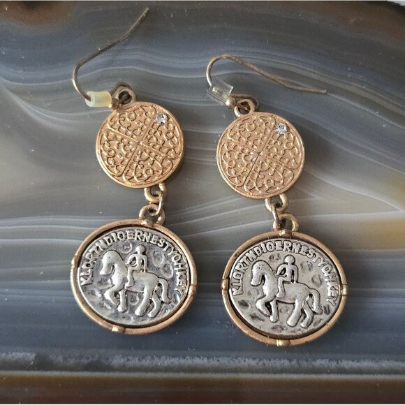 GREEK MYTHOLOGY GOD ZEUS RIDER COIN EARRINGS - Picture 2 of 7